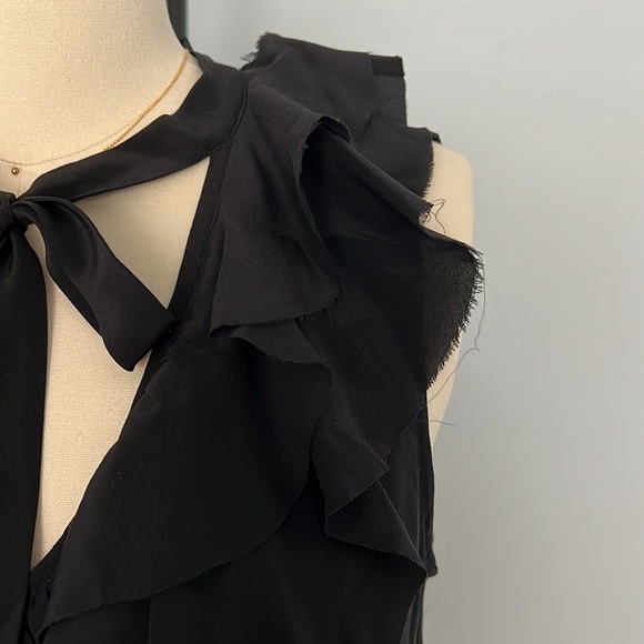 JOIE Gilly Ruffled Silk Mini Neck Tie Dress V-Neck Black, Size Small - Picture 5 of 16